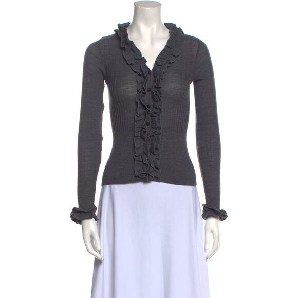 Anne Fontaine V-Neck Long Sleeve Cardigan Sweater Brown Top...